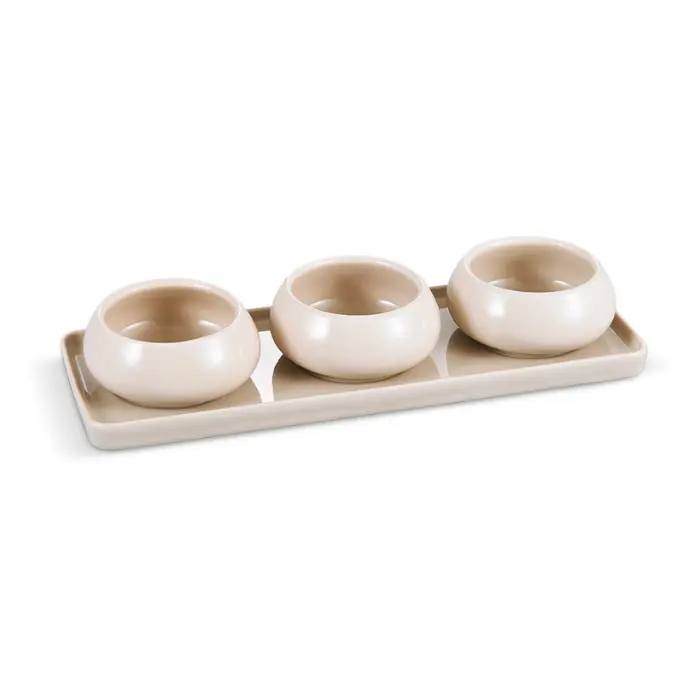 Cosmo Servier-Set -Beige- 3-teiliges Saucenschalen-Set mit Tablett