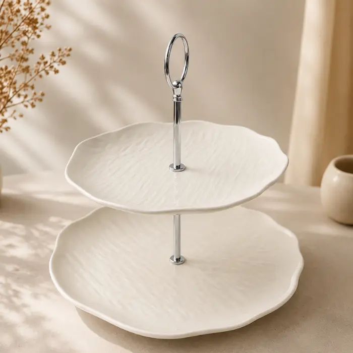 Cermico Weiß Etagere 2-Schicht - Ø 20,5 cm/Ø 27,3 cm
