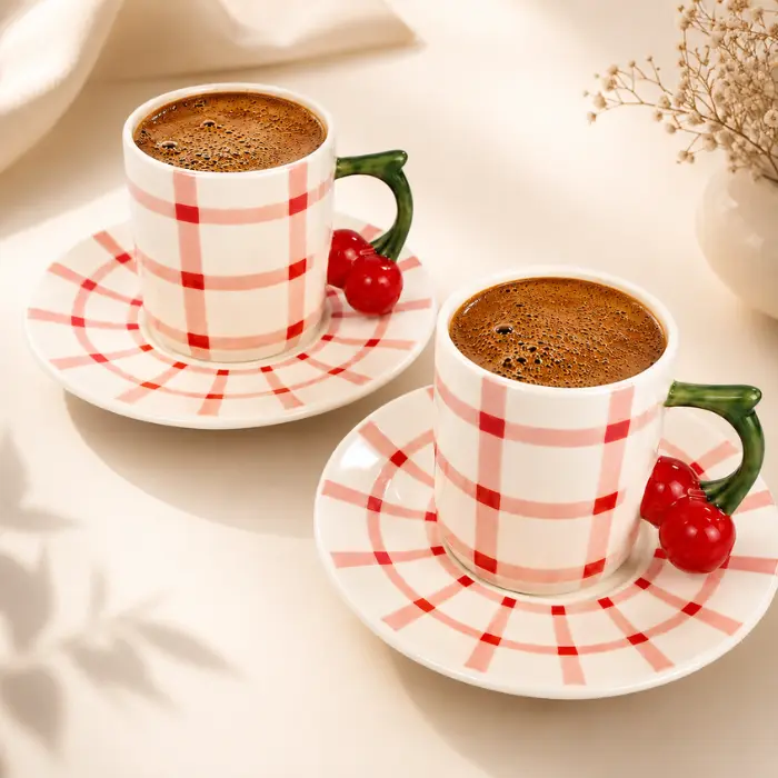 Amalfi Cherry Espresso & Türkischer Kaffee Tassen-Set 90 cc - 12-teilig