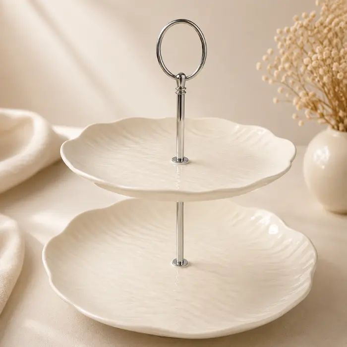 Cermico Beige Etagere 2-lagig - Ø 20,5 cm /Ø 27,3 cm