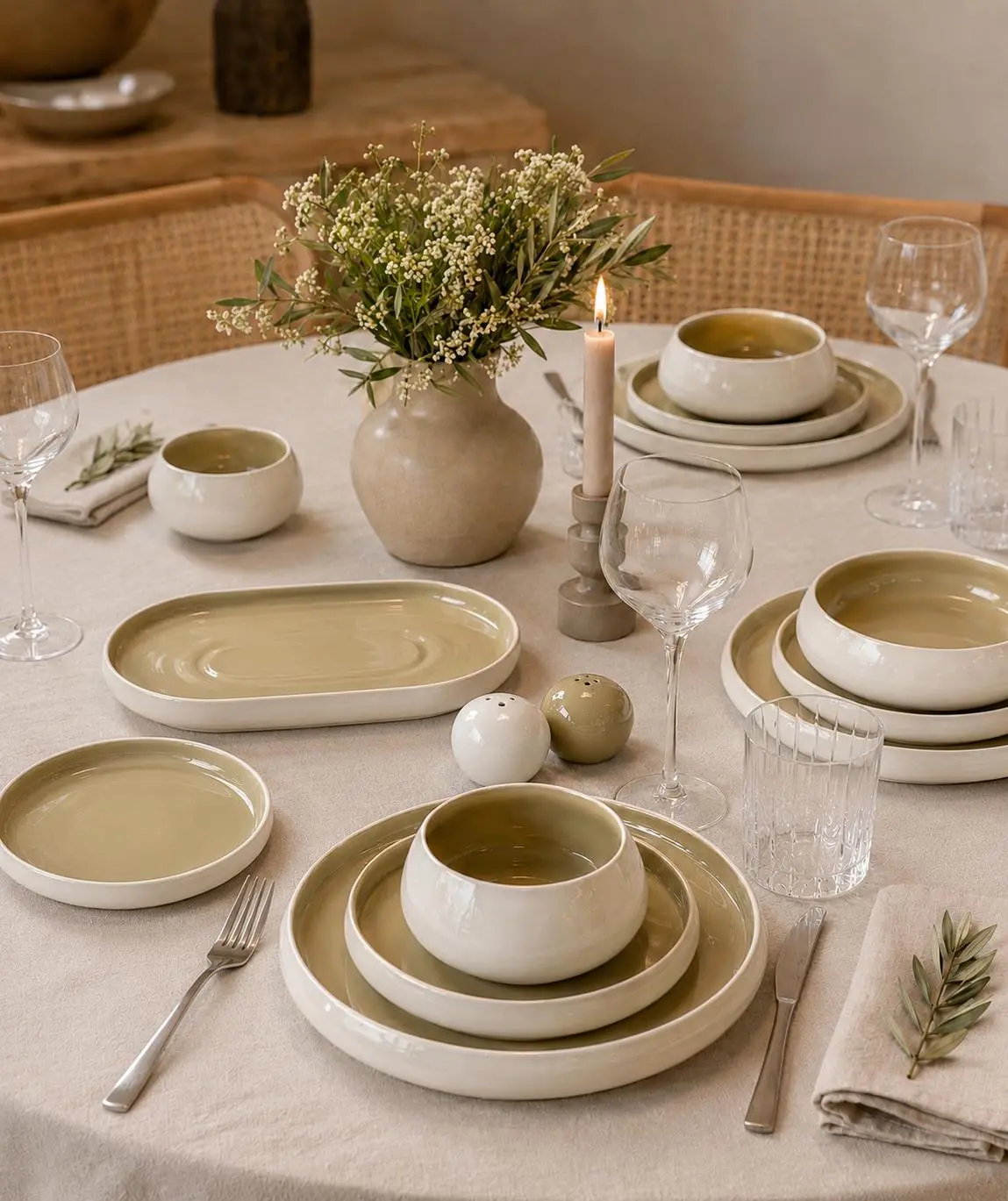 Chubby 27-teiliges Geschirrset |Weiß/Beige (Taupe)